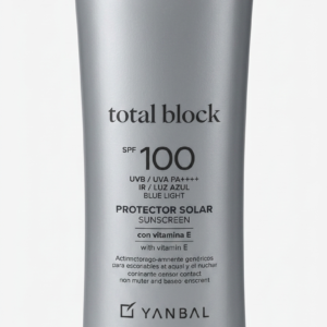 Envase gris de Bloqueador Yanbal Total Block SPF 100 con vitamina E.