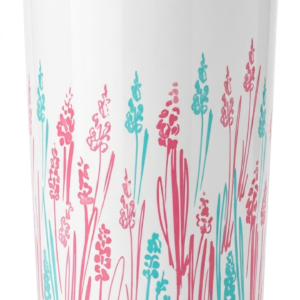 Jarra blanca con tapa hermética y estampado de flores rosa y turquesa