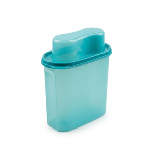 Recipiente plástico rectangular color aqua con tapa dosificadora para granos