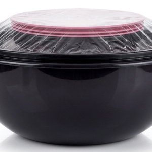 Recipiente plástico negro mediano con tapa transparente para alimentos
