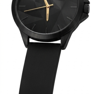 Reloj de pulsera negro para hombre con manecillas doradas y correa de silicona