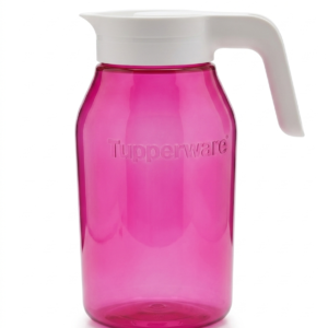 Jarra plástica Tupperware color fucsia translúcido con tapa y asa blanca