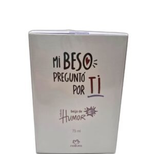 Caja blanca de colonia Natura Humor, 75 ml, con frase 'Mi beso preguntó por ti'